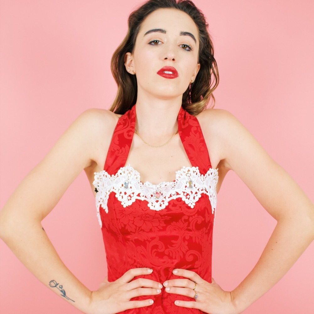 Stunning Deadstock GunneSax Red Sparkling Dress